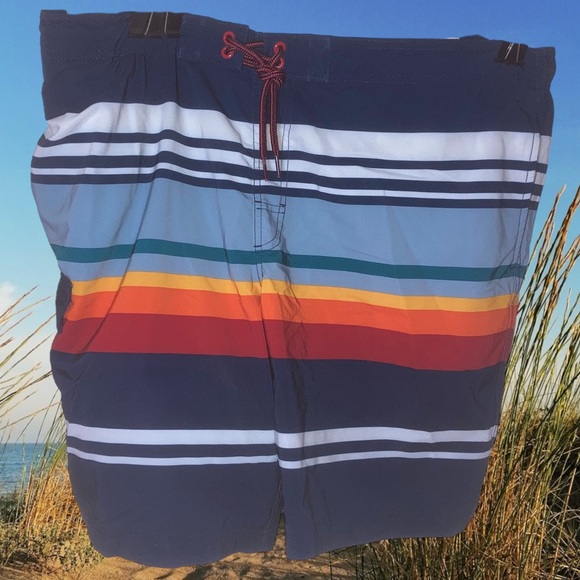 [g] George XL Men’s Swim Shorts Navy Yellow Red Orange White Pockets Drawstring - Picture 2 of 16